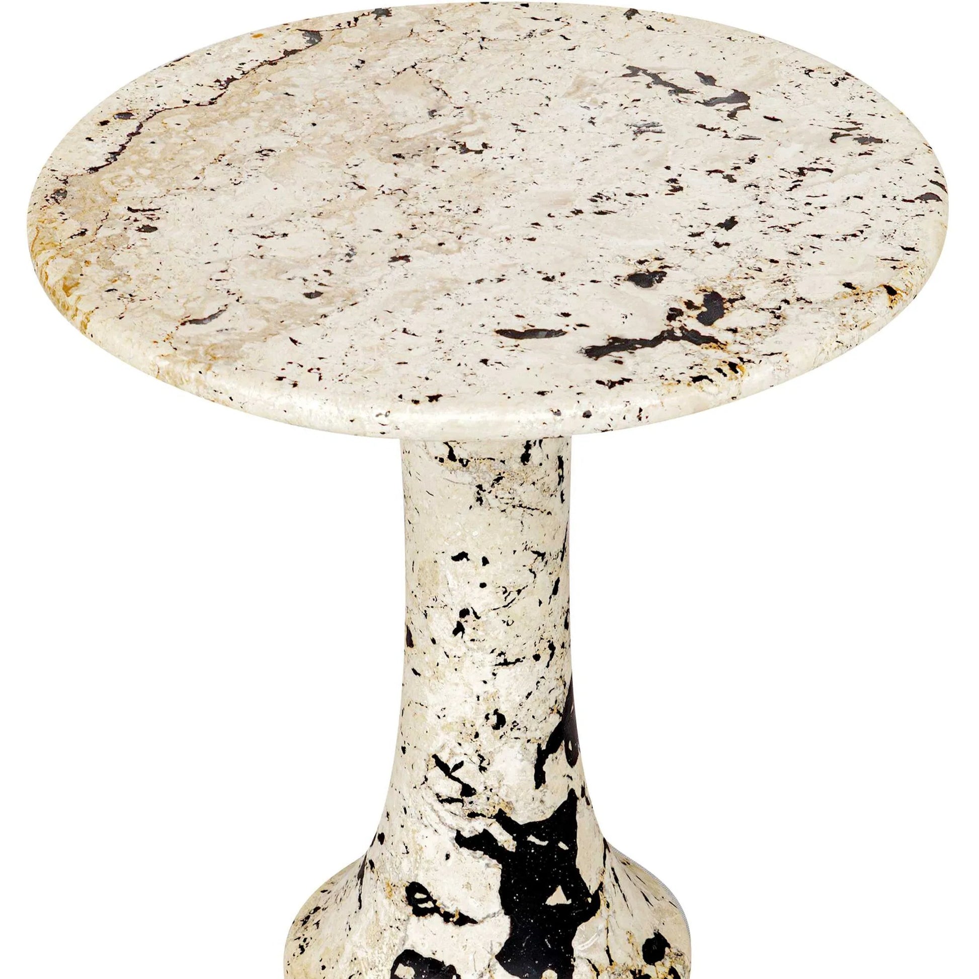 Cadas Indoor/Outdoor Side Table by Uttermost in black, white and black. Made from coral stone, black resin in a unique style.