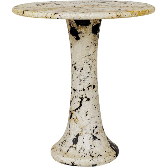 Cadas Indoor/Outdoor Side Table by Uttermost in black, white and black. Made from coral stone, black resin in a unique style.