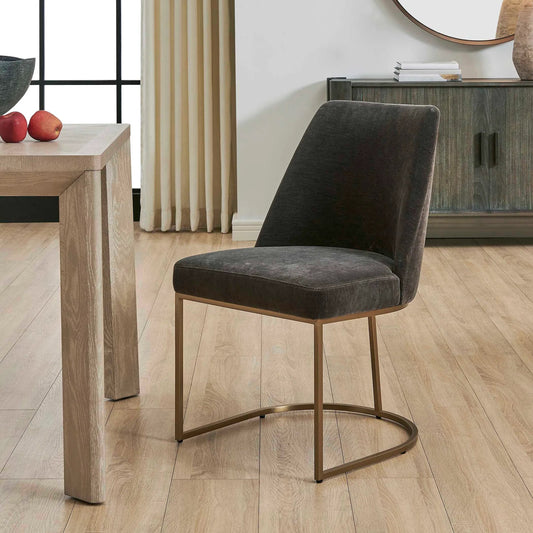 Hanni Upholstered Dining Chair by Uttermost in gold, gray. Made from plywood, stainless steel, solid wood, foam, fabric in a unique style.