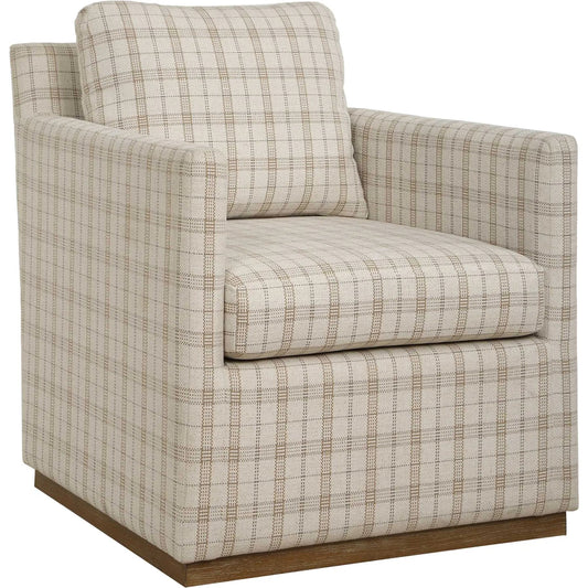 Basie Linen Swivel Chair by Uttermost in white. Made from solid wood, plywood, foam, fabric in a unique style.