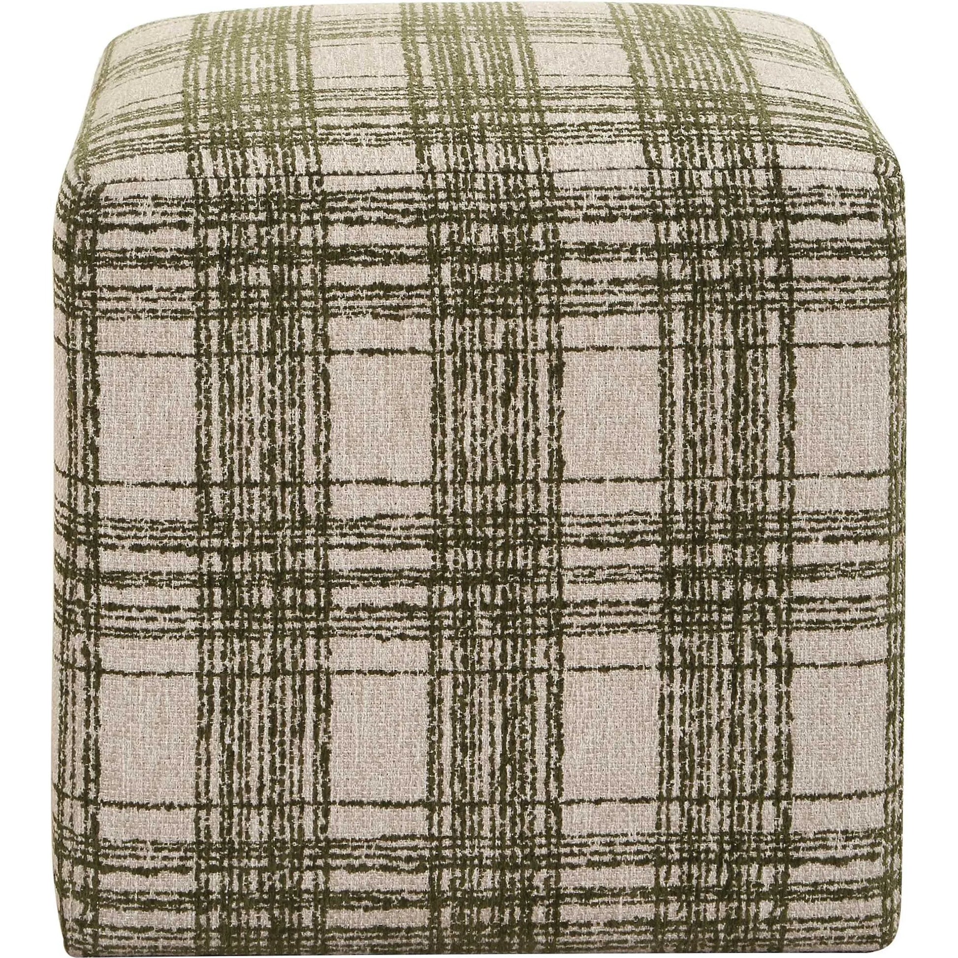 Joie Ireland Plaid Ottoman by Uttermost in green, white. Made from solid wood, plywood, foam, fabric in a unique style.