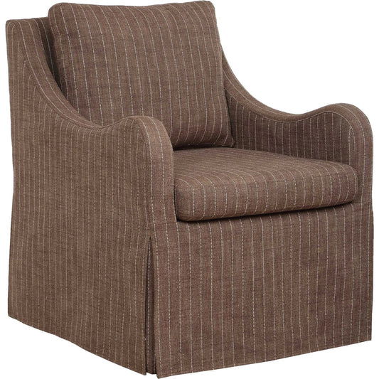 Luisa Pinstripe Swivel Chair by Uttermost in brown and teak. Made from solid wood, plywood, foam, fabric in a unique style.