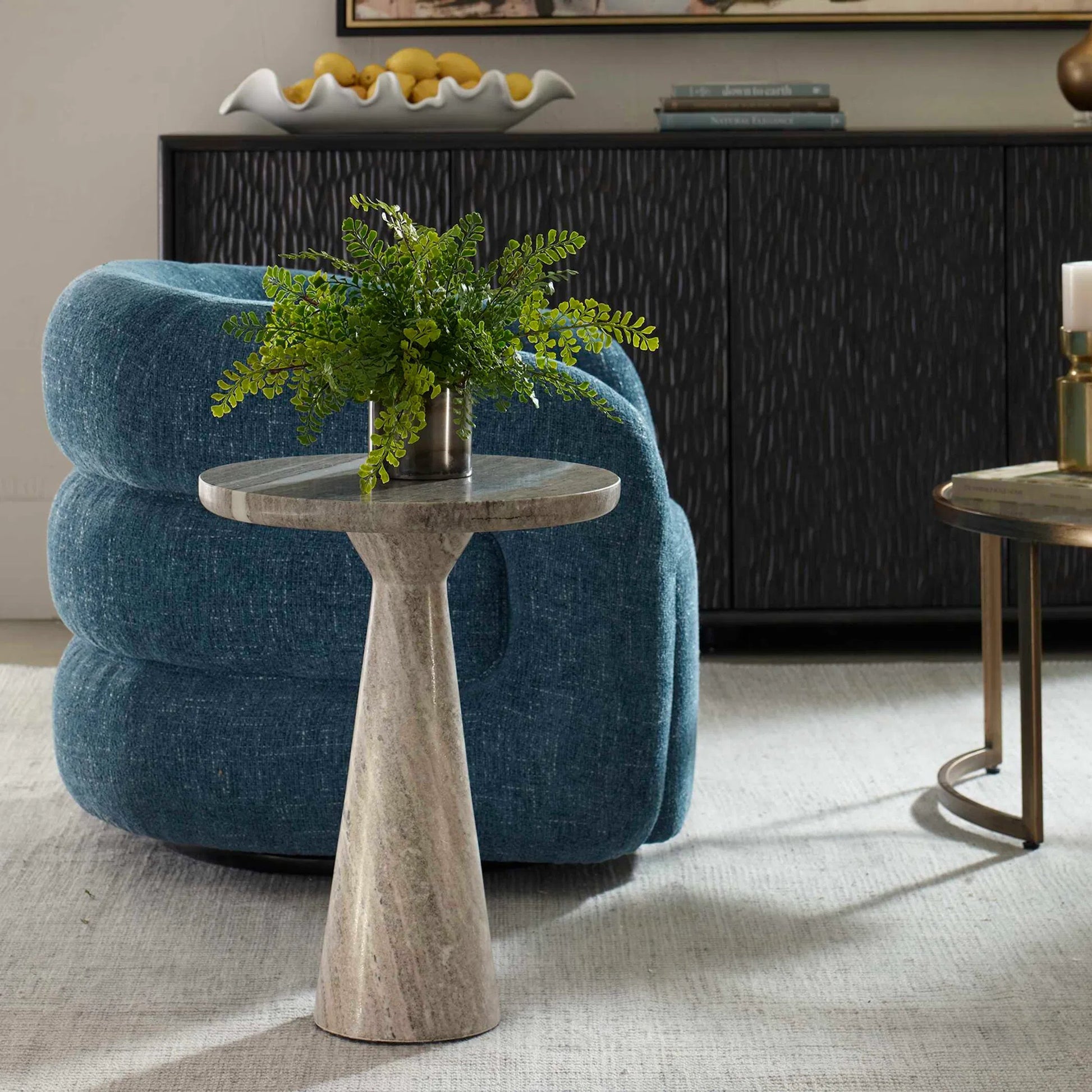 Shura Indoor-Outdoor Accent Table by Uttermost in brown, white and rust. Made from marble, metal, mirror, mdf in a unique style.