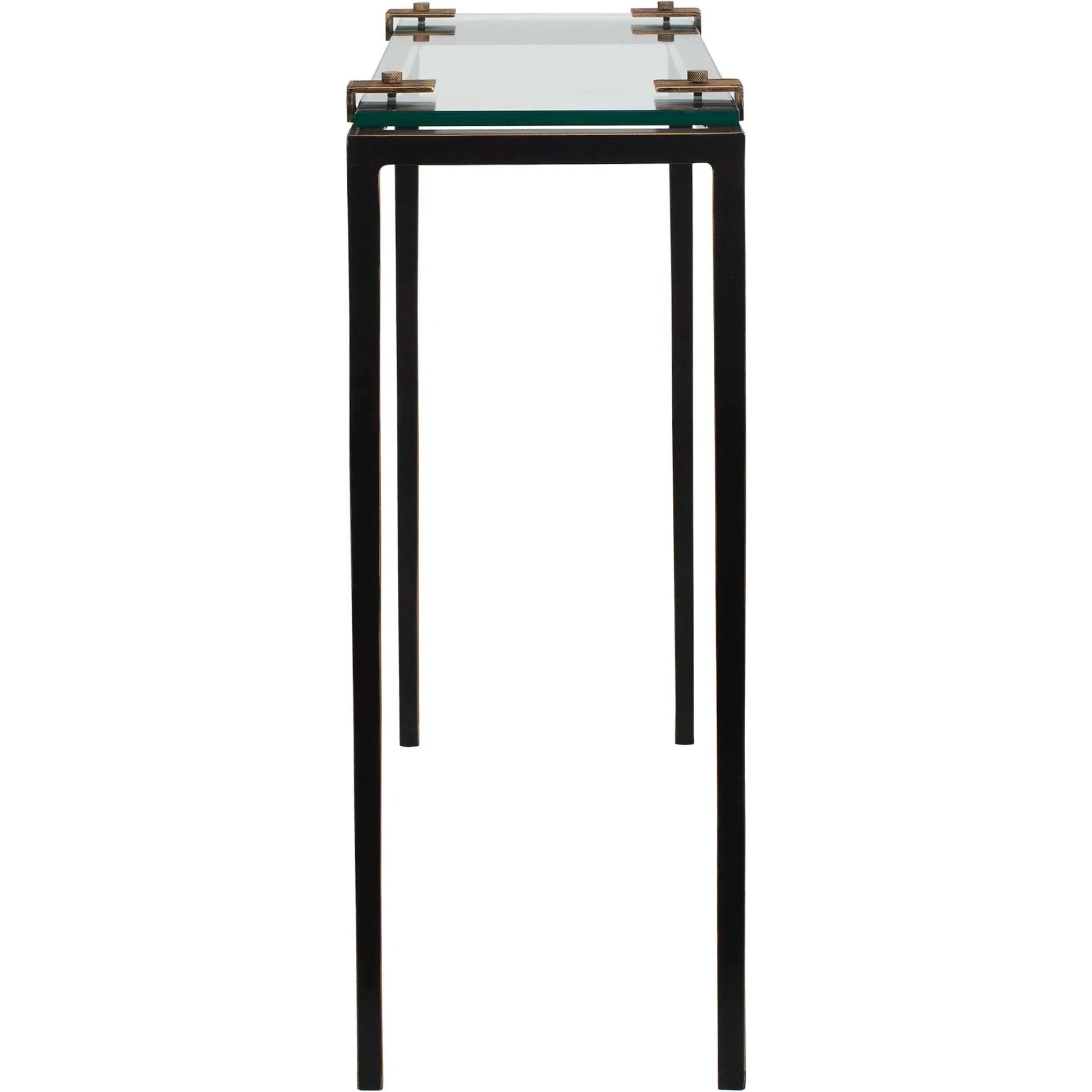 Averona Glass Top Accent Table by Uttermost in bronze and bronze. Made from iron, glass in a unique style.