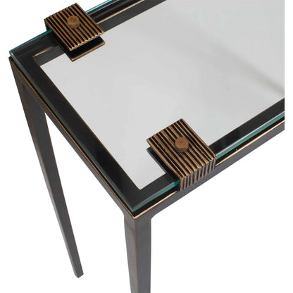 Averona Glass Top Accent Table by Uttermost in bronze and bronze. Made from iron, glass in a unique style.
