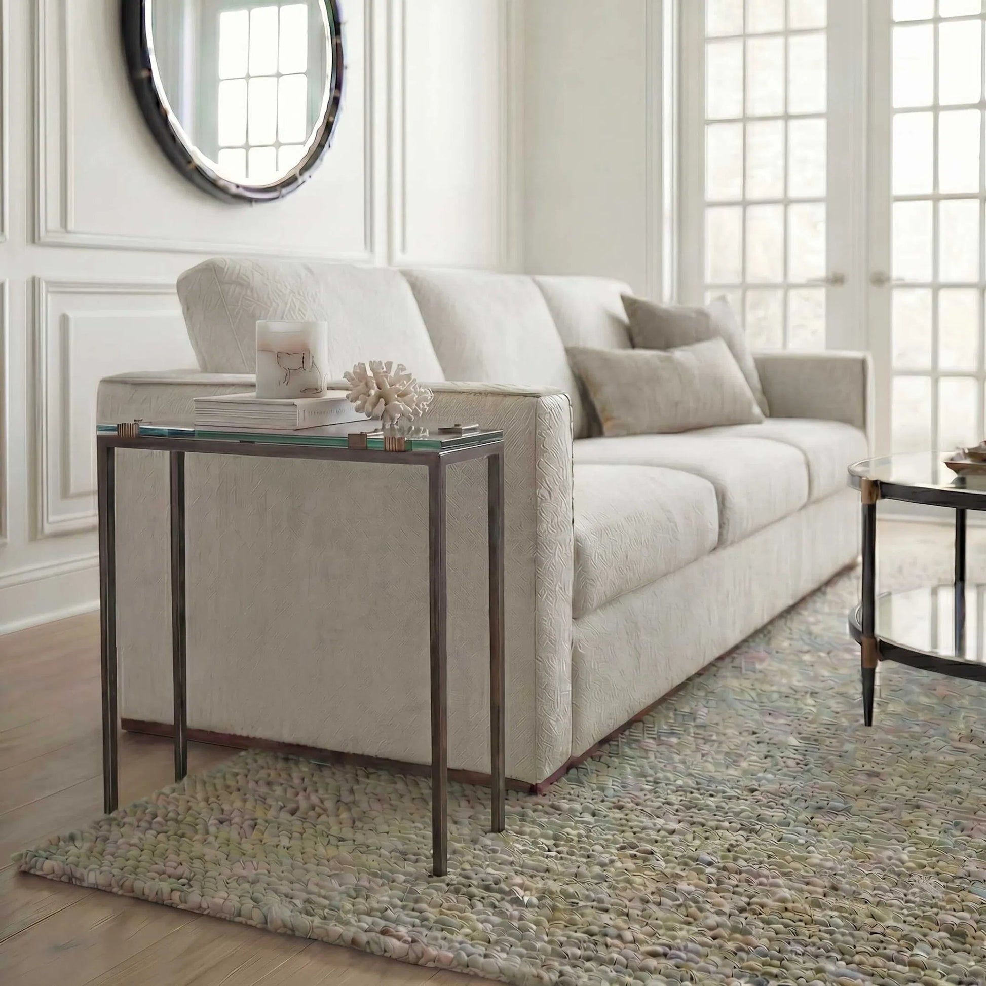 Averona Glass Top Accent Table by Uttermost in bronze and bronze. Made from iron, glass in a unique style.