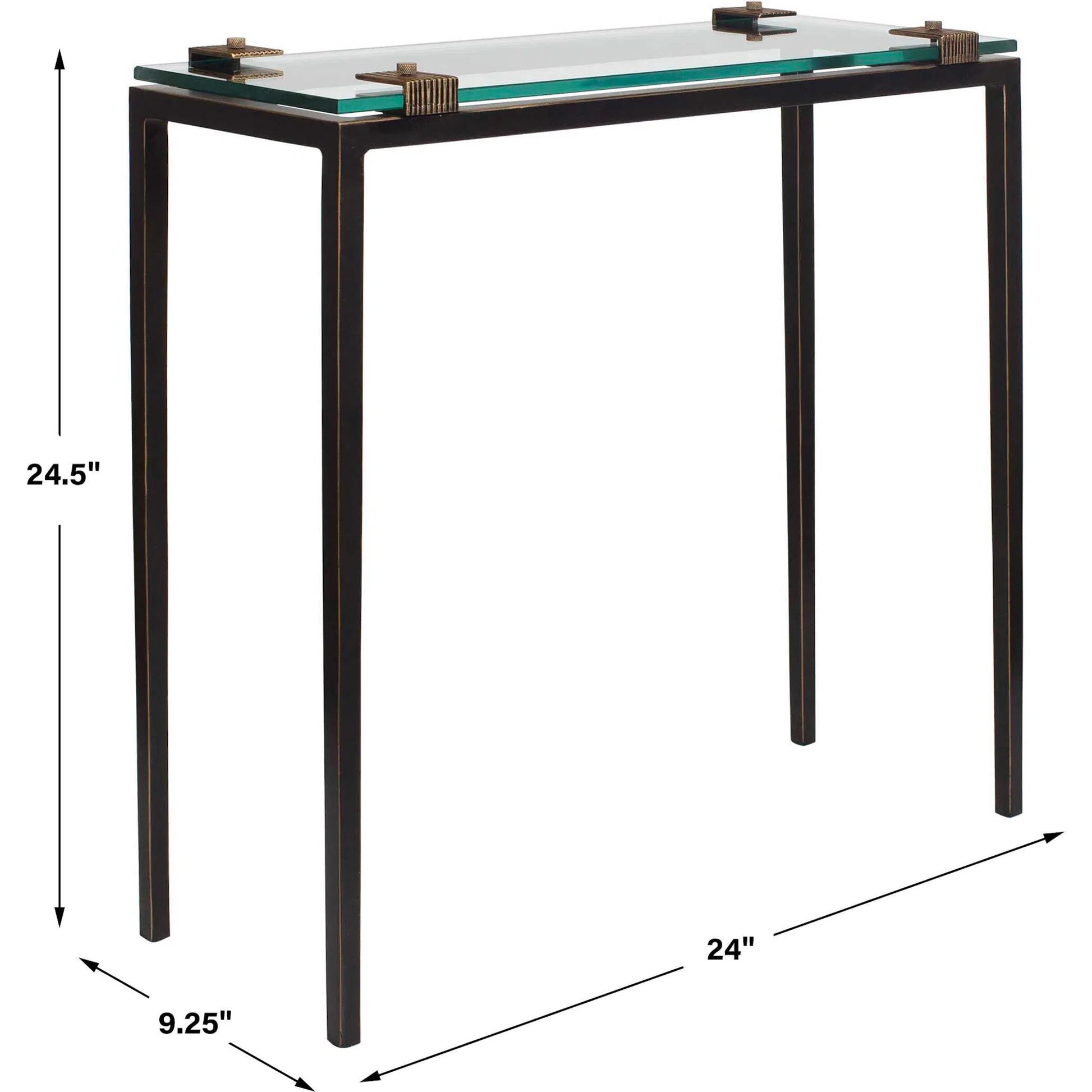 Averona Glass Top Accent Table by Uttermost in bronze and bronze. Made from iron, glass in a unique style.