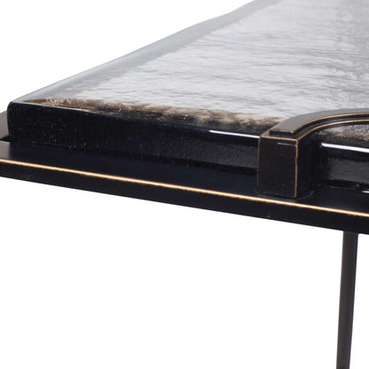 Eisen Textured Glass Accent Table by Uttermost in dark. Made from iron, glass in a unique style.