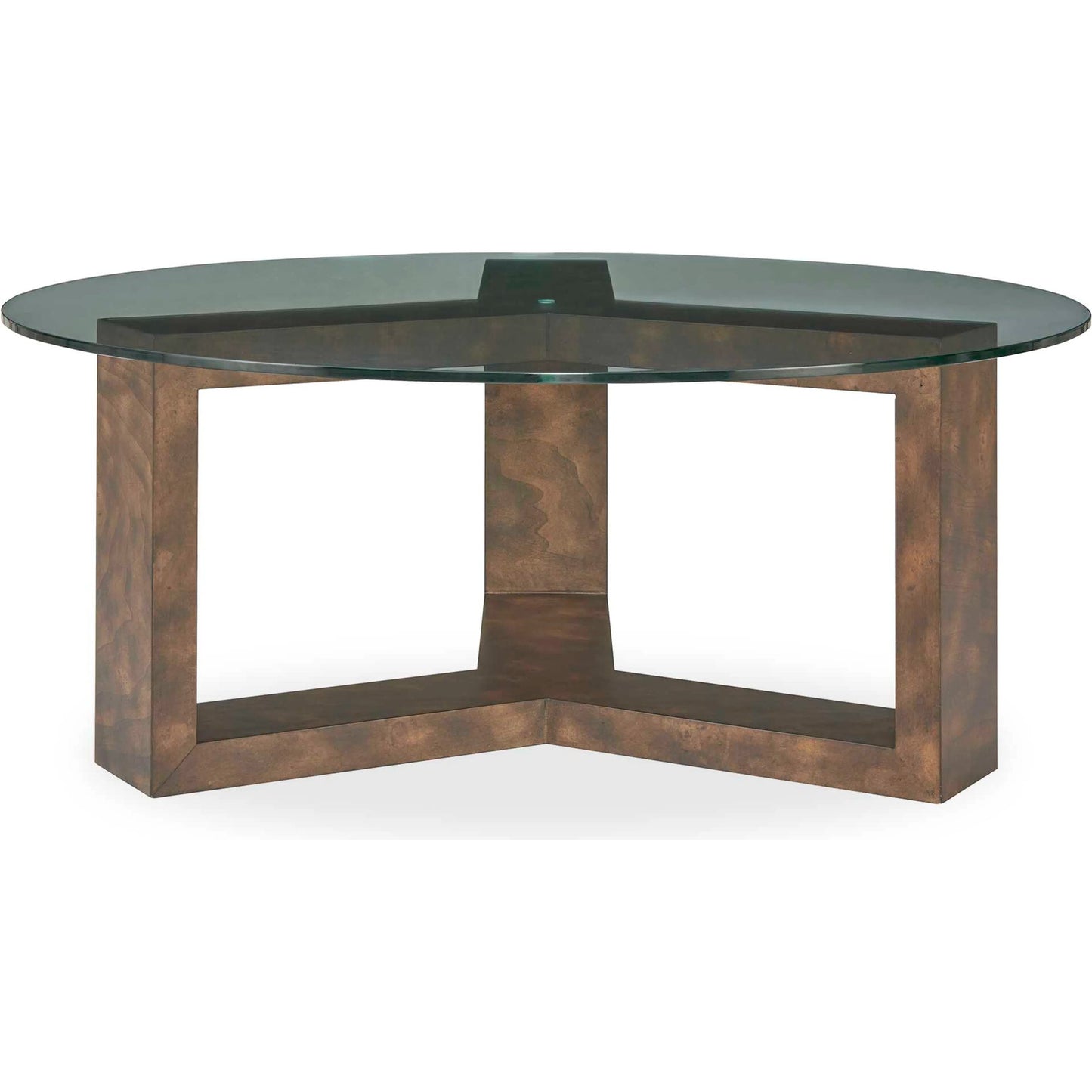 001 SI-2526286 | Primary Silo | Ignis Round Glass Coffee Table by Uttermost in brown, woodtone. Made from mappa burl veneered board, tempered glass 10mm, sheet metal plate in a unique style.