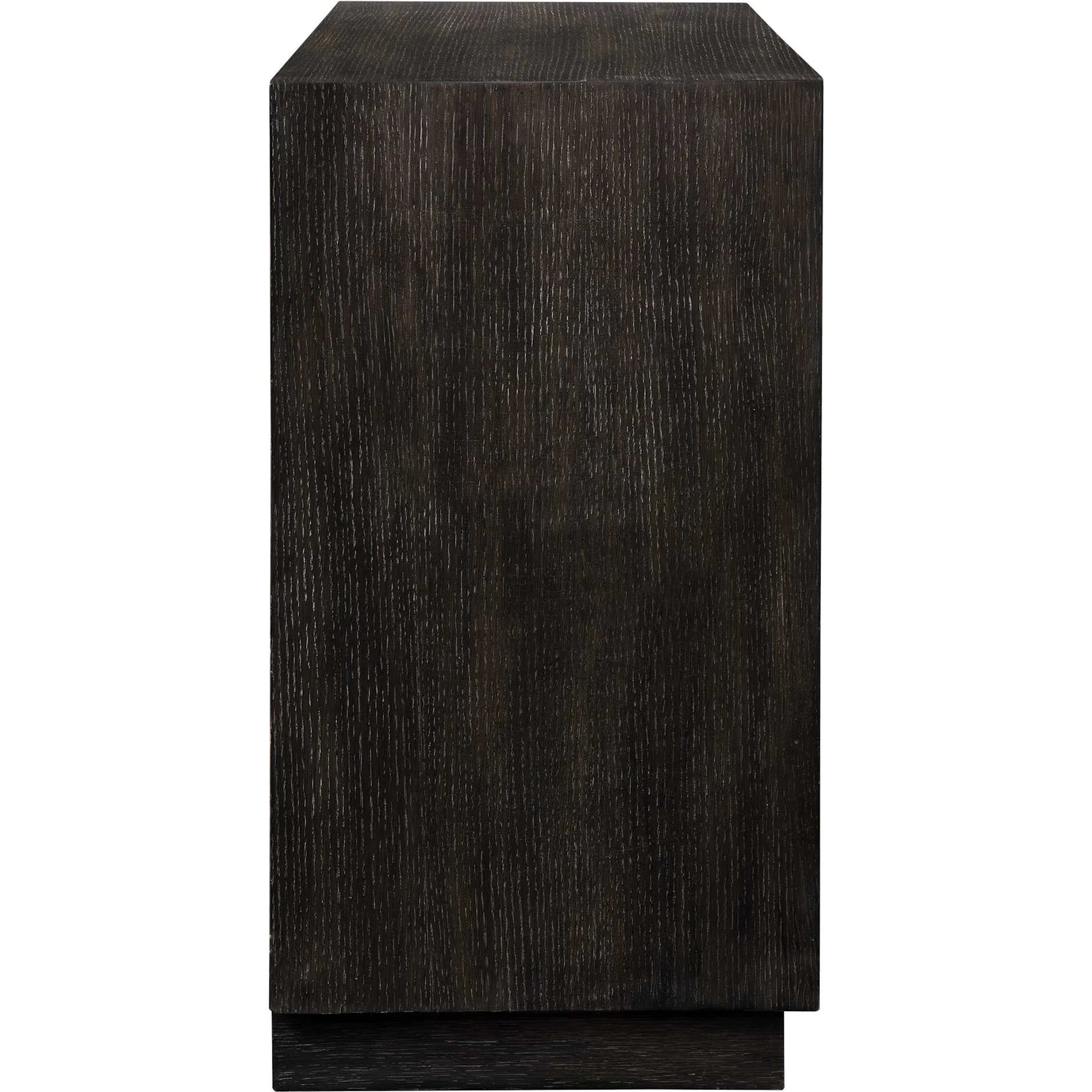 Faulkner 3 Drawer Modern Chest by Uttermost in black, brass and gold. Made from mdf oak veneer, oak wood in a unique style.