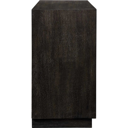 Faulkner 3 Drawer Modern Chest by Uttermost in black, brass and gold. Made from mdf oak veneer, oak wood in a unique style.