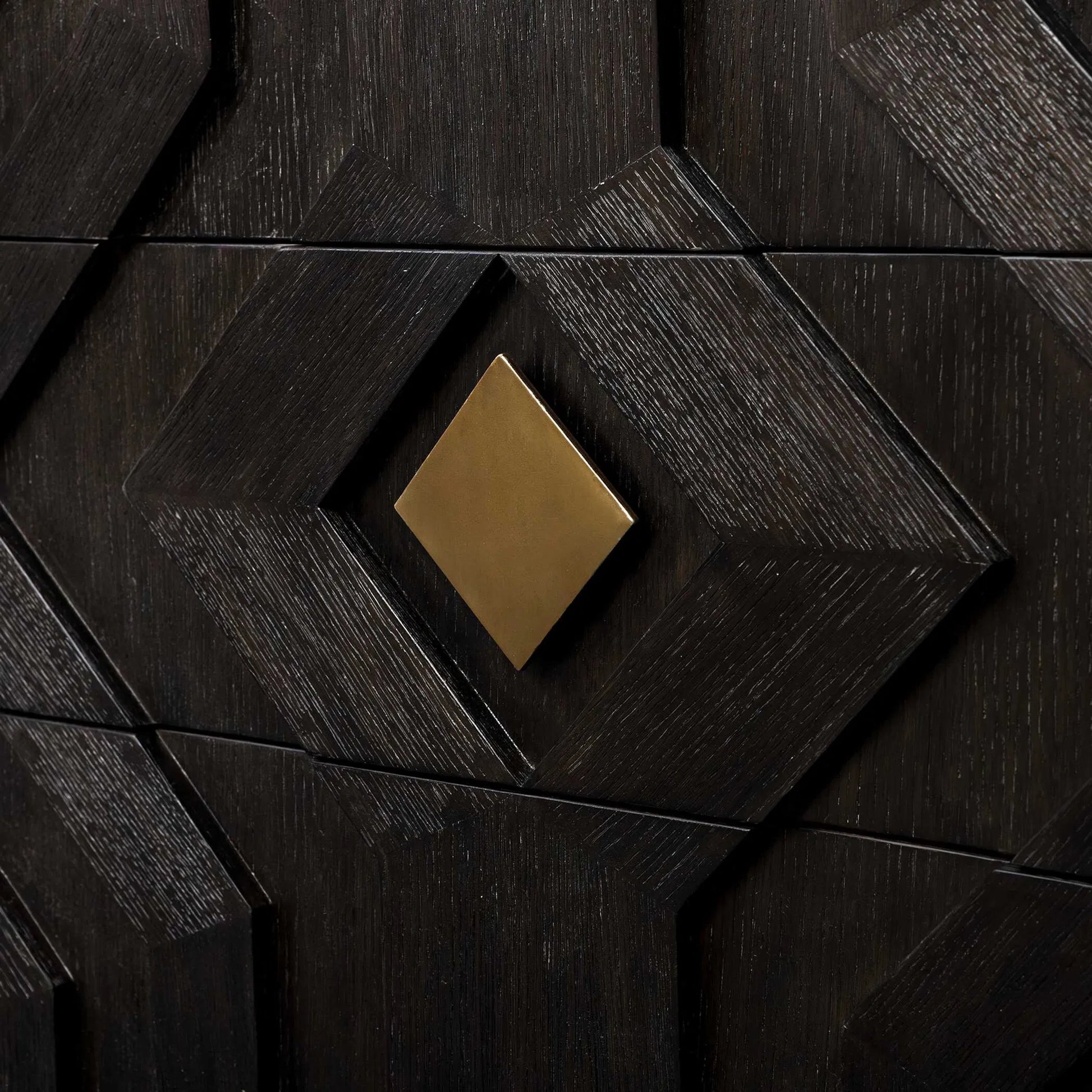 Faulkner 3 Drawer Modern Chest by Uttermost in black, brass and gold. Made from mdf oak veneer, oak wood in a unique style.