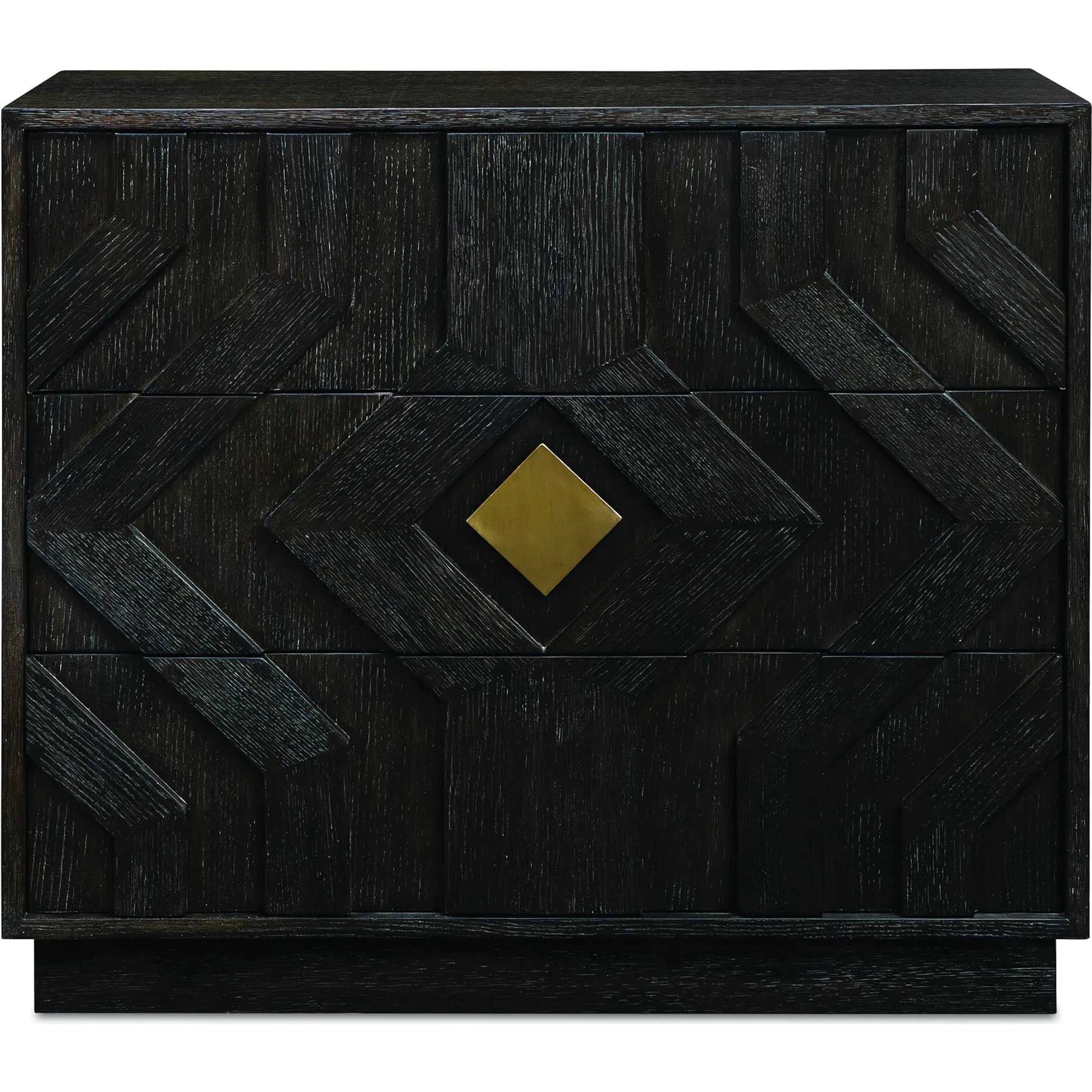 Faulkner 3 Drawer Modern Chest by Uttermost in black, brass and gold. Made from mdf oak veneer, oak wood in a unique style.