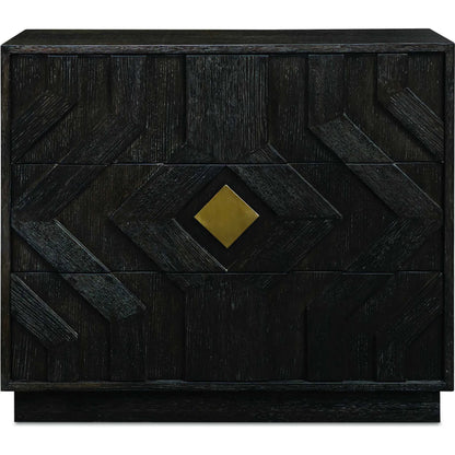 Faulkner 3 Drawer Modern Chest by Uttermost in black, brass and gold. Made from mdf oak veneer, oak wood in a unique style.