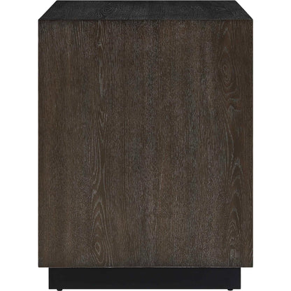 Barrett Cabinet by Uttermost in dark charcoal. Made from oak veneer board, iron in a unique style.