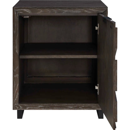 Barrett Cabinet by Uttermost in dark charcoal. Made from oak veneer board, iron in a unique style.