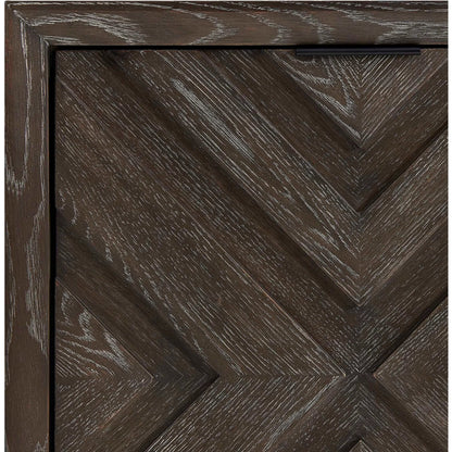 Barrett Cabinet by Uttermost in dark charcoal. Made from oak veneer board, iron in a unique style.