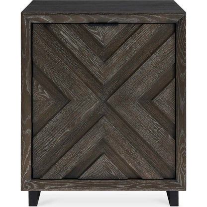 Barrett Cabinet by Uttermost in dark charcoal. Made from oak veneer board, iron in a unique style.