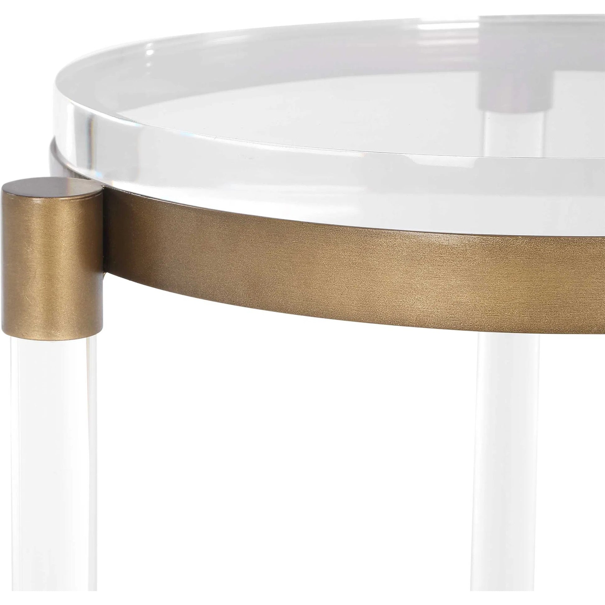 Pereira Round Acrylic Accent Table by Uttermost in bronze and bronze. Made from iron, acrylic in a unique style.