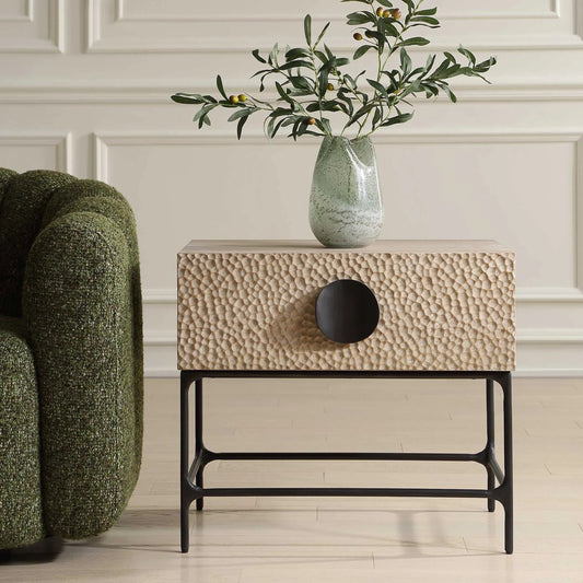 Lunar Side Table by Uttermost in black, woodtone and iron. Made from elm, elm veneer, plywood, iron in a unique style.