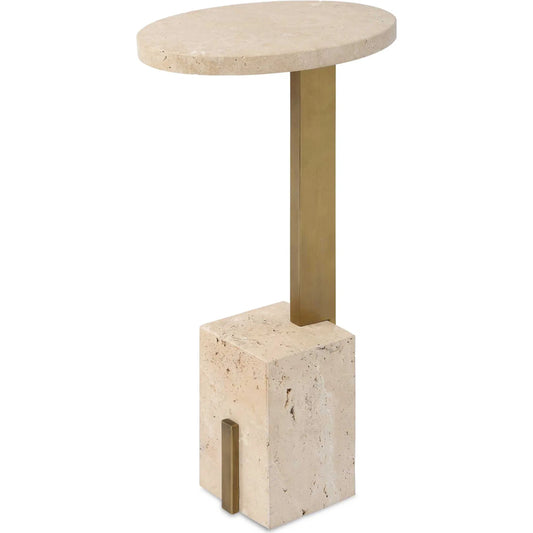 Feranno Travertine Accent Table by Uttermost in brass and brass. Made from travertine, iron in a unique style.