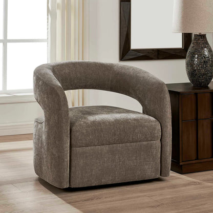 Breis Swivel Barrel Chair by Uttermost in gray and taupe. Made from plywood:, fabric :, foam:, swivel metal in a unique style.