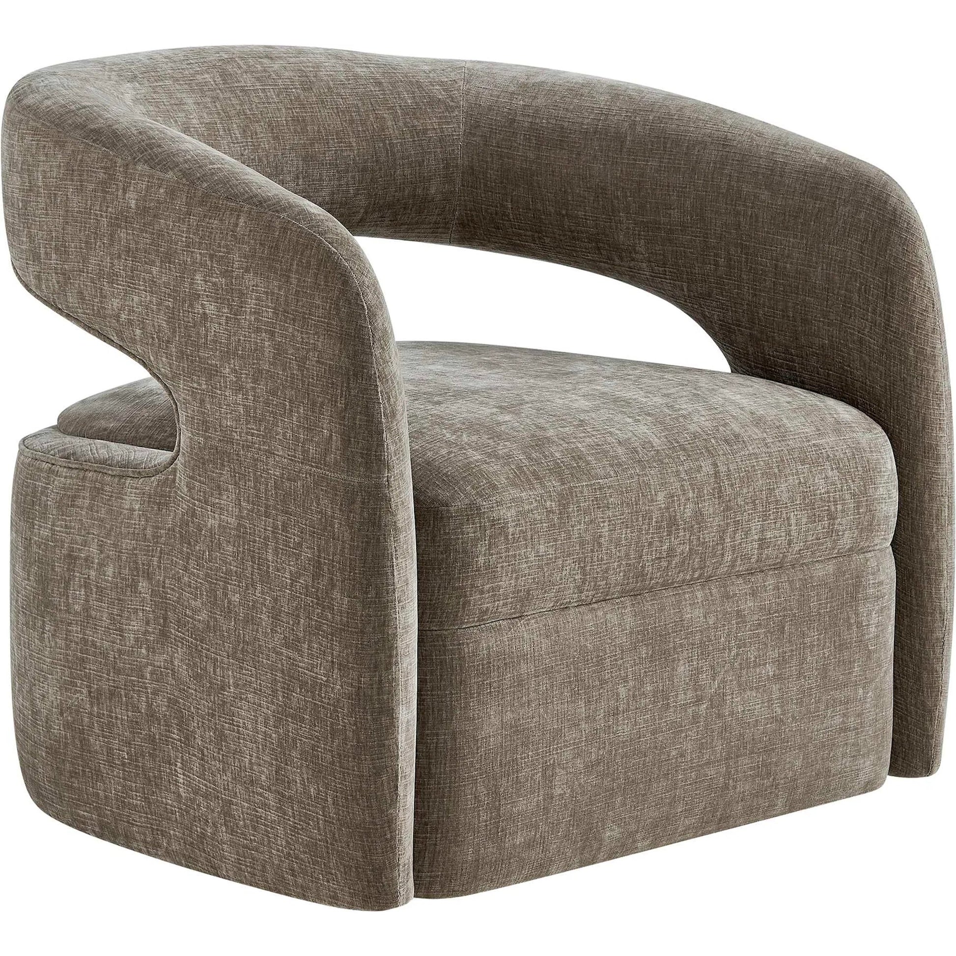 Breis Swivel Barrel Chair by Uttermost in gray and taupe. Made from plywood:, fabric :, foam:, swivel metal in a unique style.