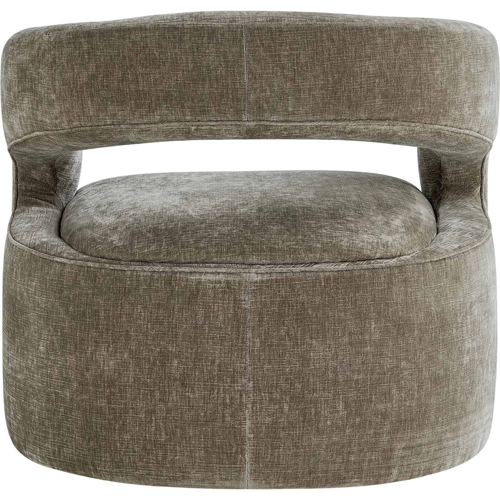 Breis Swivel Barrel Chair by Uttermost in gray and taupe. Made from plywood:, fabric :, foam:, swivel metal in a unique style.