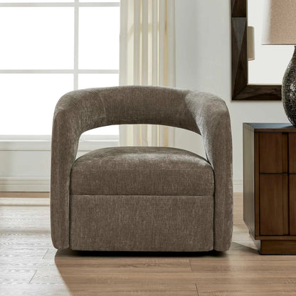 Breis Swivel Barrel Chair by Uttermost in gray and taupe. Made from plywood:, fabric :, foam:, swivel metal in a unique style.