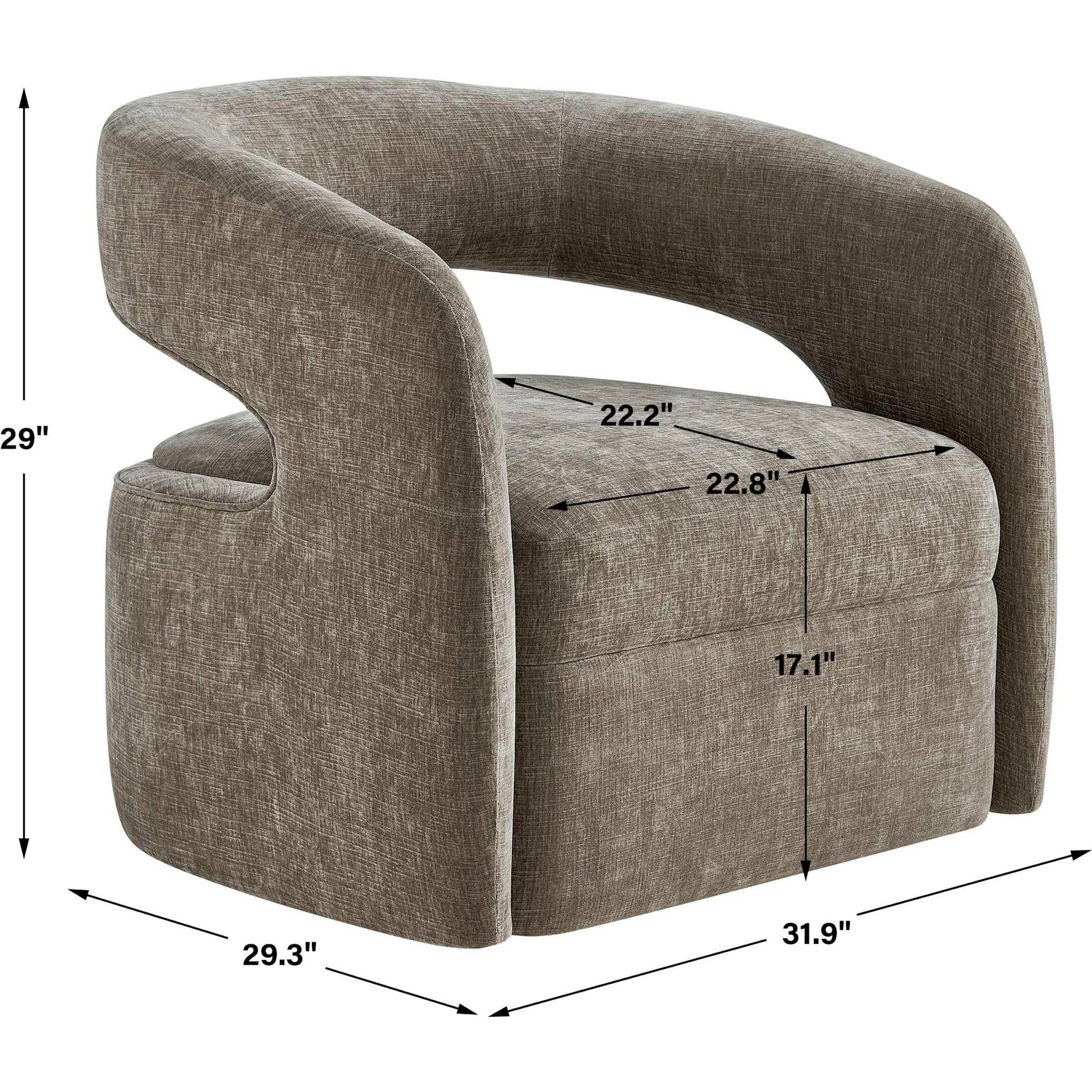 Breis Swivel Barrel Chair by Uttermost in gray and taupe. Made from plywood:, fabric :, foam:, swivel metal in a unique style.