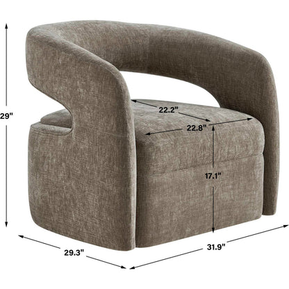 Breis Swivel Barrel Chair by Uttermost in gray and taupe. Made from plywood:, fabric :, foam:, swivel metal in a unique style.