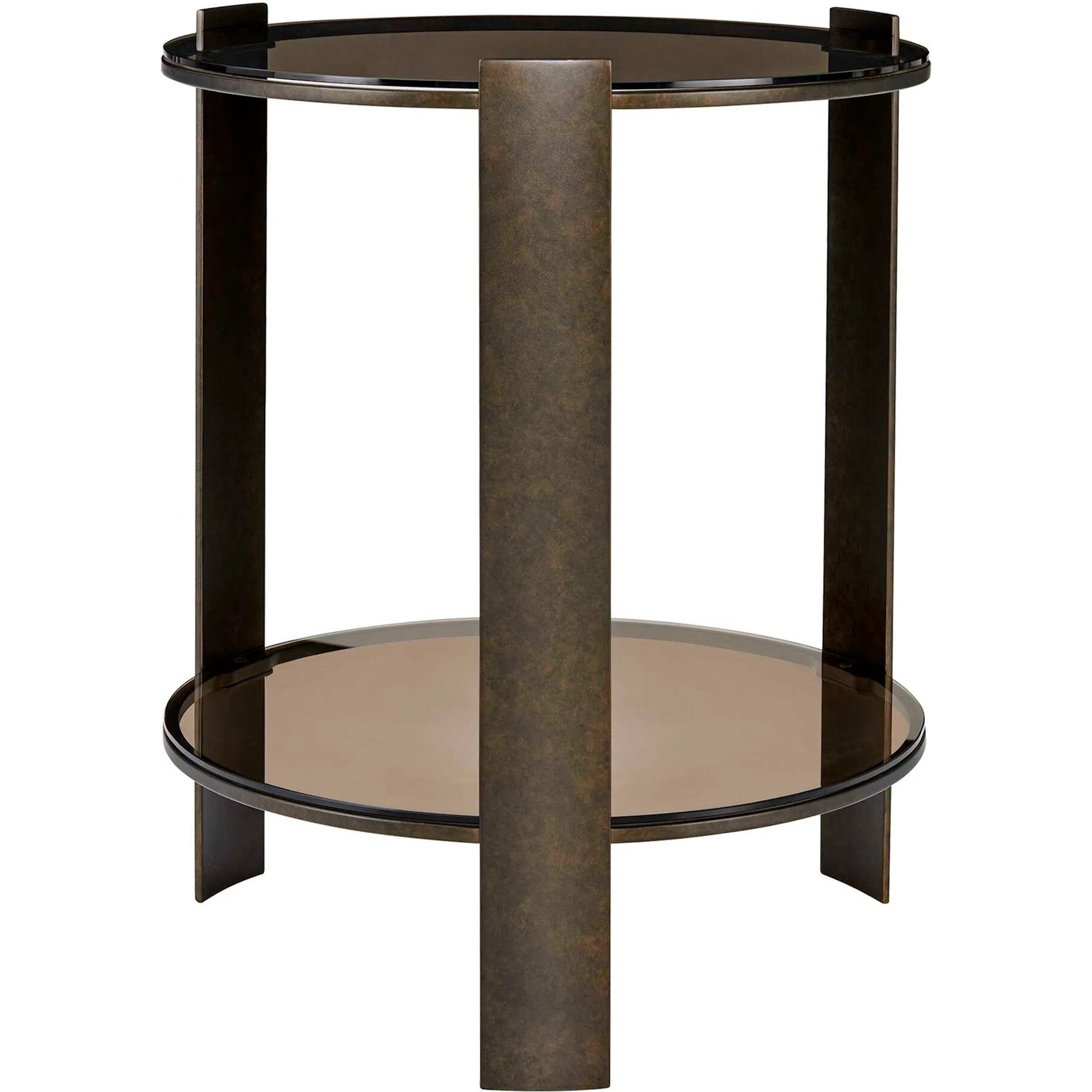 Hanson & Glass Side Table by Uttermost in bronze and dark. Made from steel, glass in a unique style.