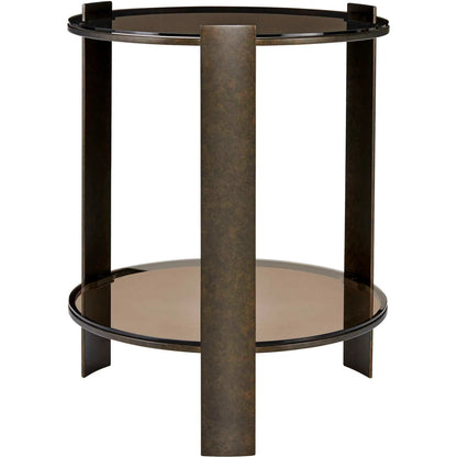 Hanson & Glass Side Table by Uttermost in bronze and dark. Made from steel, glass in a unique style.