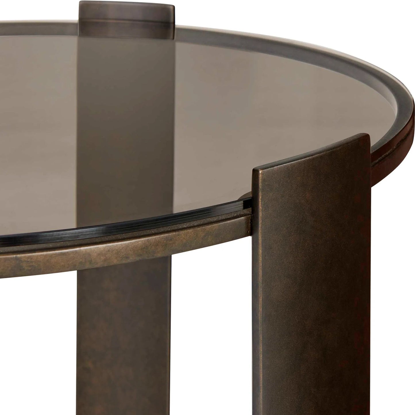 001 SI-2630698 | Closeup | Hanson & Glass Side Table by Uttermost in bronze and dark. Made from steel, glass in a unique style.