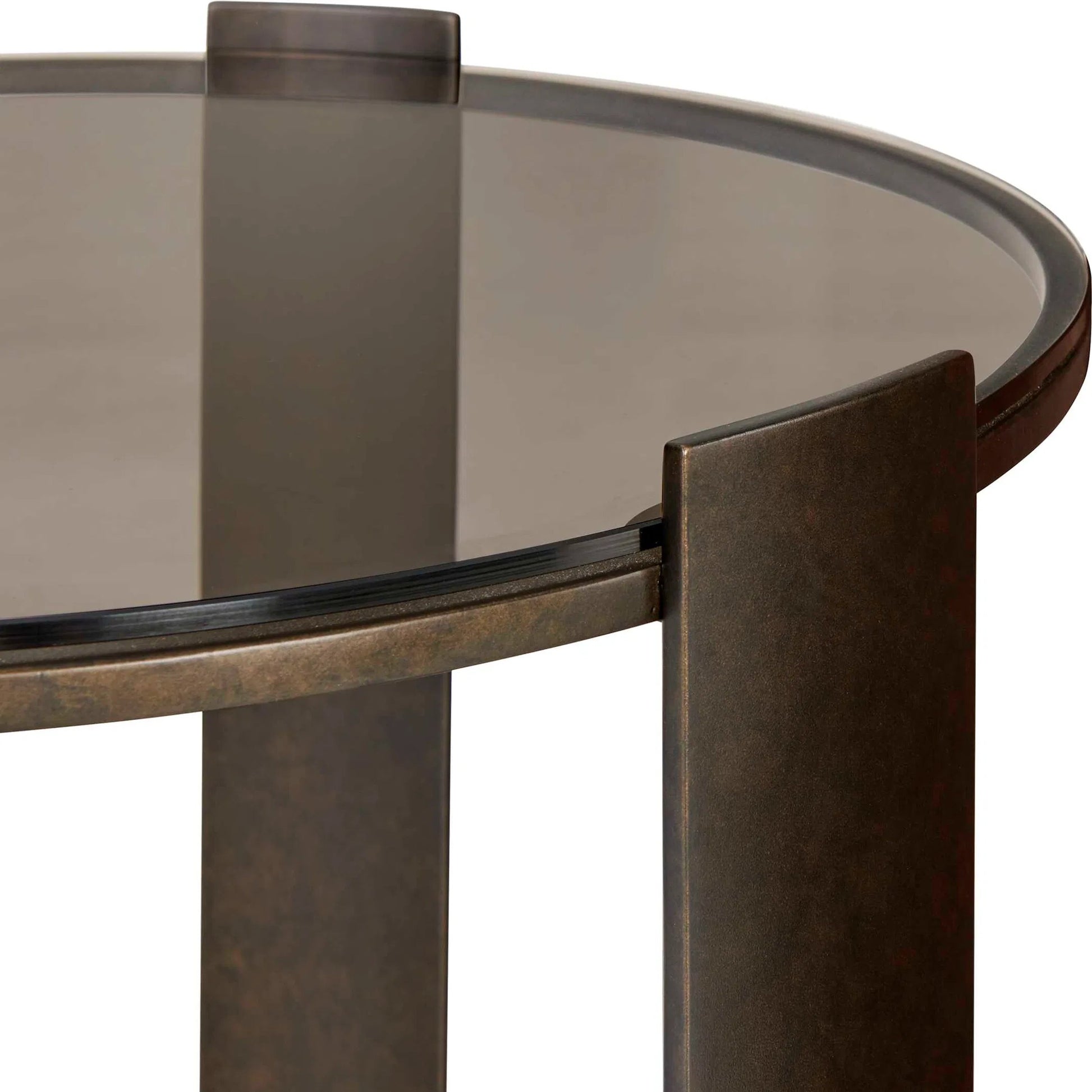 Hanson & Glass Side Table by Uttermost in bronze and dark. Made from steel, glass in a unique style.