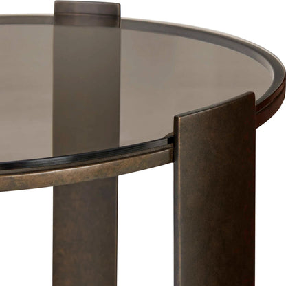 Hanson & Glass Side Table by Uttermost in bronze and dark. Made from steel, glass in a unique style.