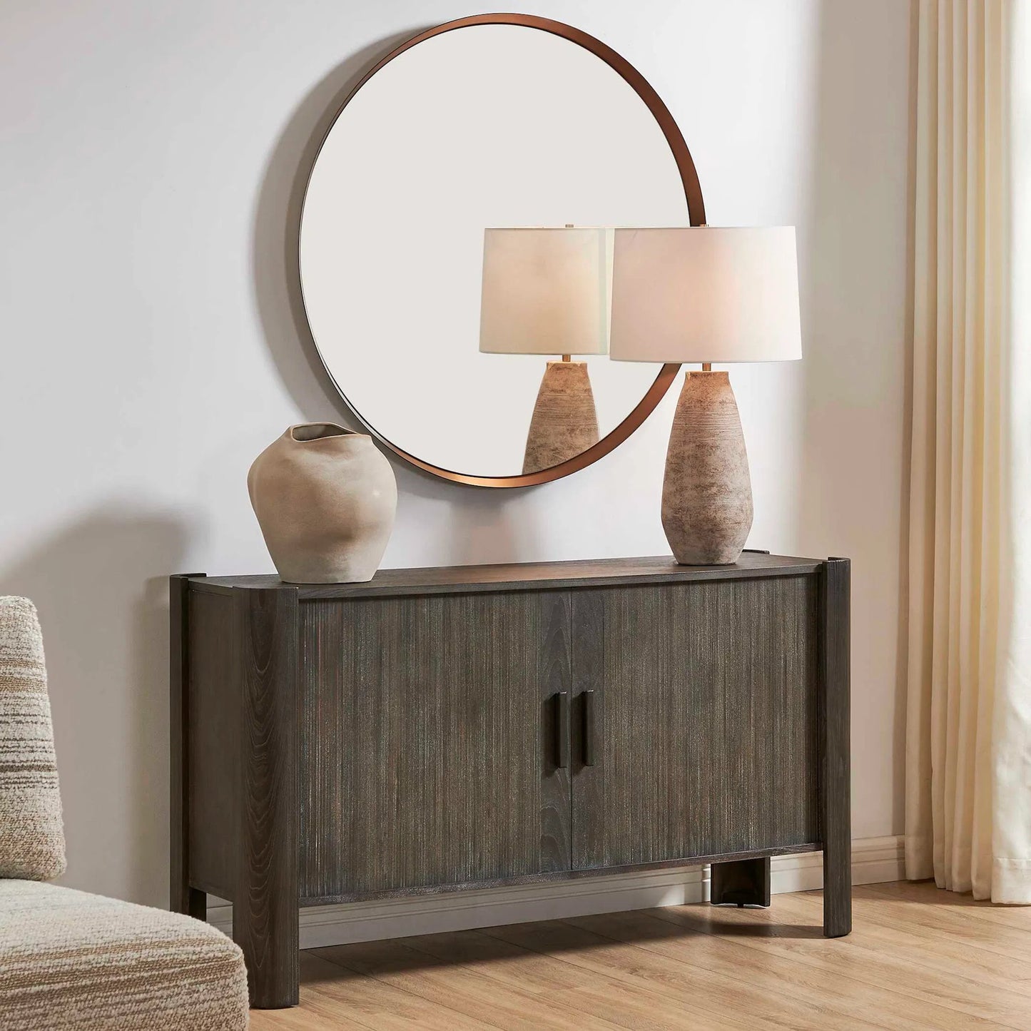 004 SI-2630701 | Unknown | Drury 2 Door Cabinet by Uttermost in black and dark. Made from acacia solid, poplar solid wood, acacia veneered board, mdf, solid iron handles in a unique style.