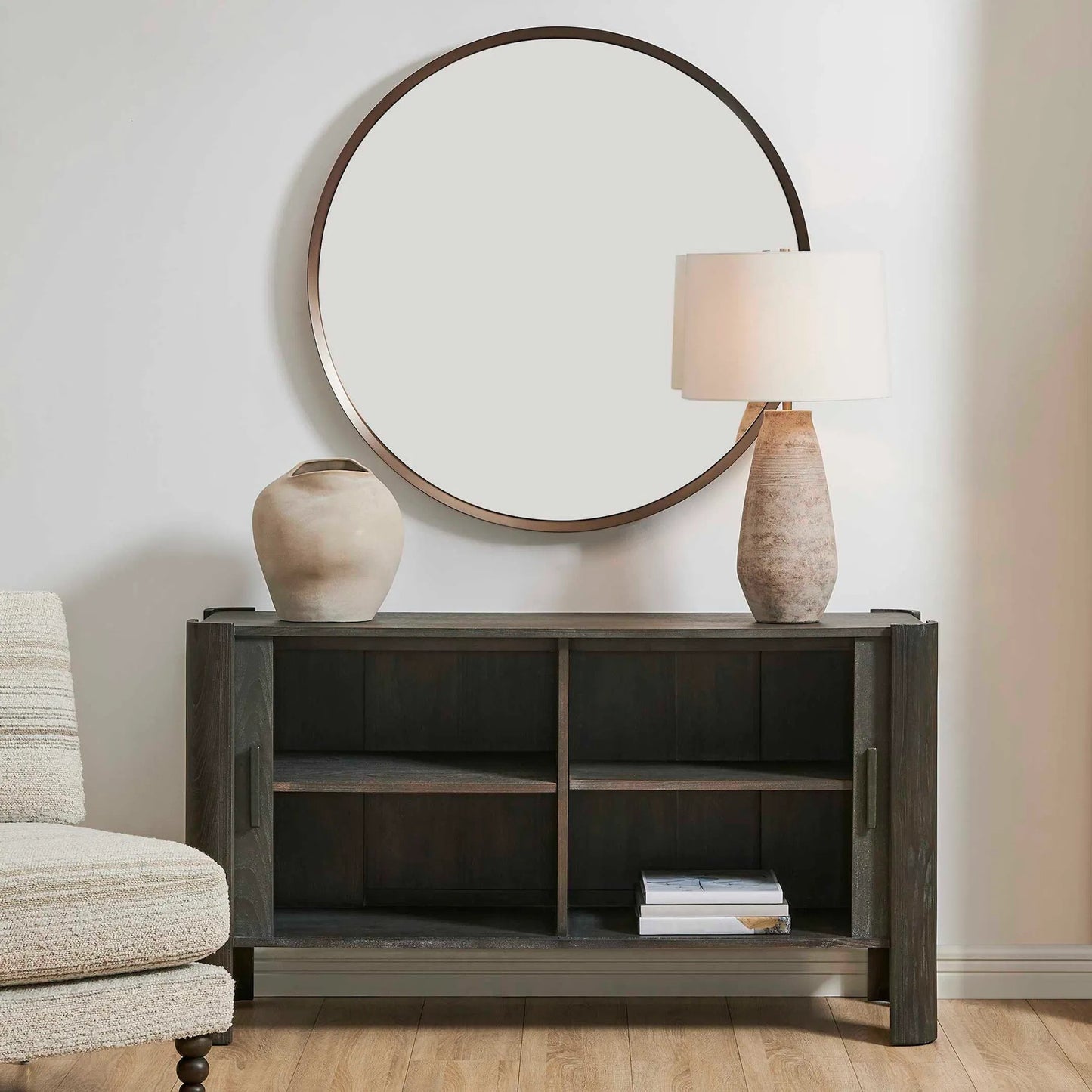002 SI-2630701 | Closeup | Drury 2 Door Cabinet by Uttermost in black and dark. Made from acacia solid, poplar solid wood, acacia veneered board, mdf, solid iron handles in a unique style.