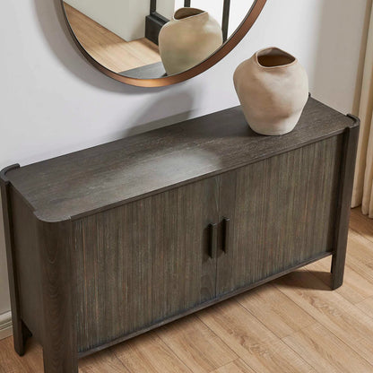 Drury 2 Door Cabinet by Uttermost in black and dark. Made from acacia solid, poplar solid wood, acacia veneered board, mdf, solid iron handles in a unique style.