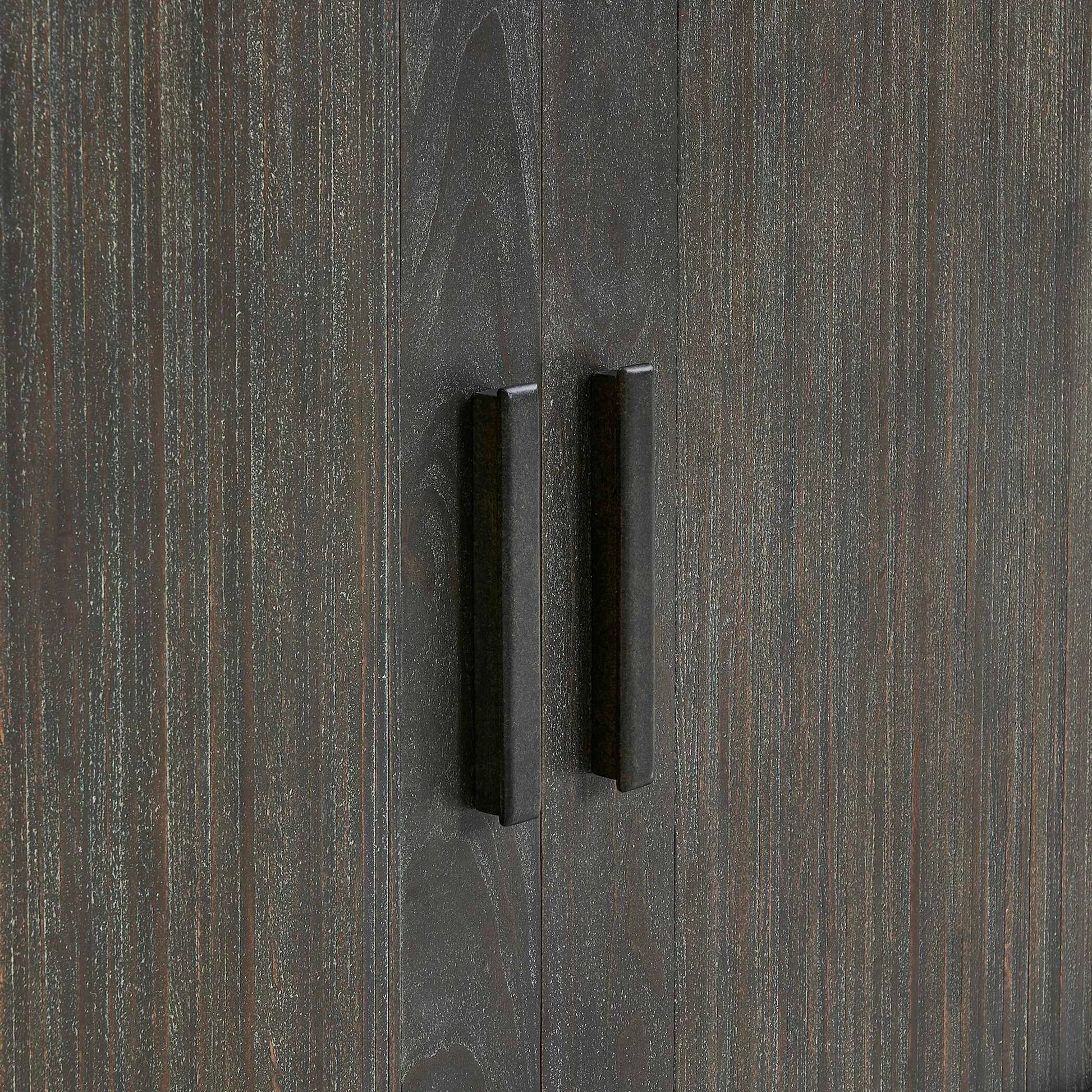 Drury 2 Door Cabinet by Uttermost in black and dark. Made from acacia solid, poplar solid wood, acacia veneered board, mdf, solid iron handles in a unique style.