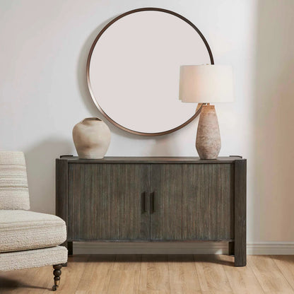 Drury 2 Door Cabinet by Uttermost in black and dark. Made from acacia solid, poplar solid wood, acacia veneered board, mdf, solid iron handles in a unique style.