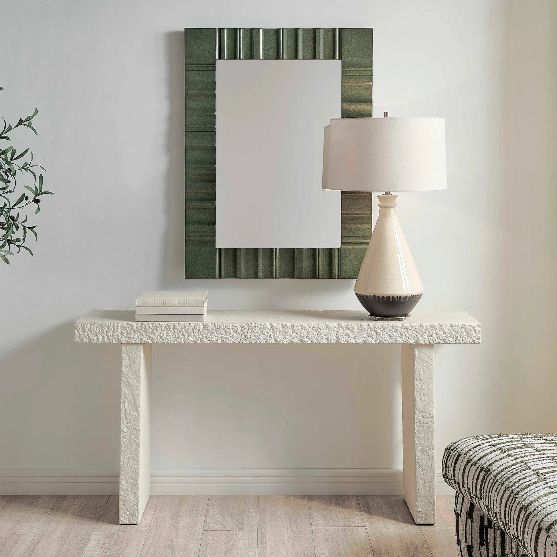 Hagan Indoor/Outdoor Limestone Console Table by Uttermost in white and concrete. Made from grc- glass fibre reinforced concrete in a unique style.