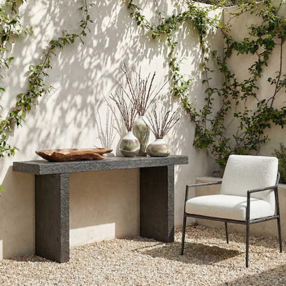 Hagan Indoor/Outdoor Slate Console Table by Uttermost in black, brown and concrete. Made from grc- glass fibre reinforced concrete in a modern style.