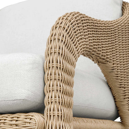 Kavali Outdoor Wicker Lounge Chair by Uttermost in white and natural honey. Made from wicker twist 3mm riviera, fabric crescent cloud dancer in a unique style.