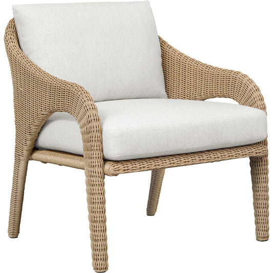 Kavali Outdoor Wicker Lounge Chair by Uttermost in white and natural honey. Made from wicker twist 3mm riviera, fabric crescent cloud dancer in a unique style.