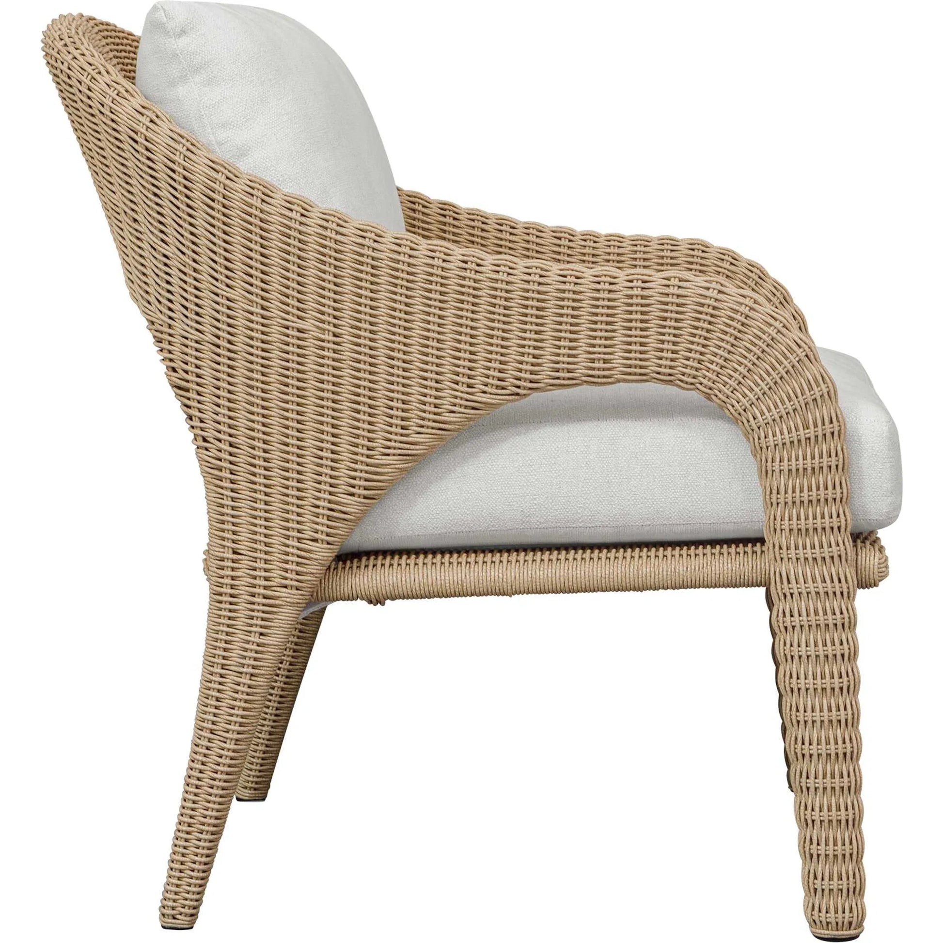 Kavali Outdoor Wicker Lounge Chair by Uttermost in white and natural honey. Made from wicker twist 3mm riviera, fabric crescent cloud dancer in a unique style.