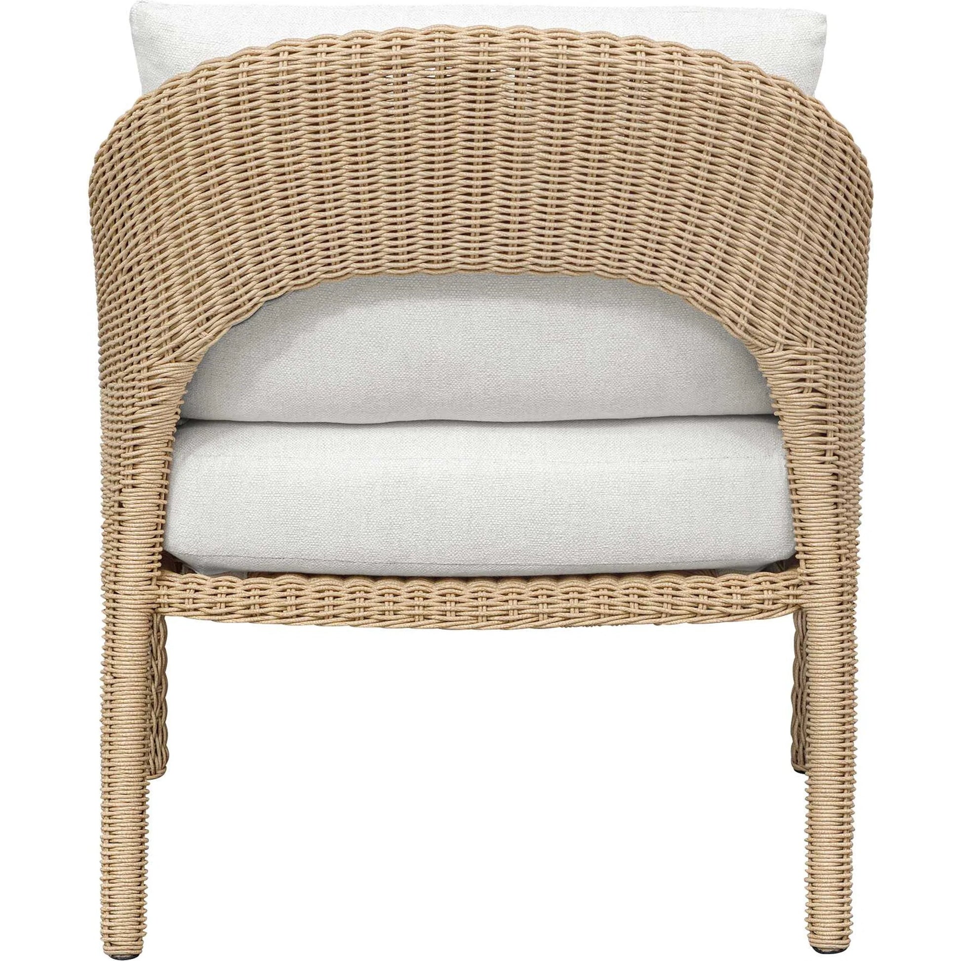 Kavali Outdoor Wicker Lounge Chair by Uttermost in white and natural honey. Made from wicker twist 3mm riviera, fabric crescent cloud dancer in a unique style.