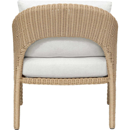 Kavali Outdoor Wicker Lounge Chair by Uttermost in white and natural honey. Made from wicker twist 3mm riviera, fabric crescent cloud dancer in a unique style.