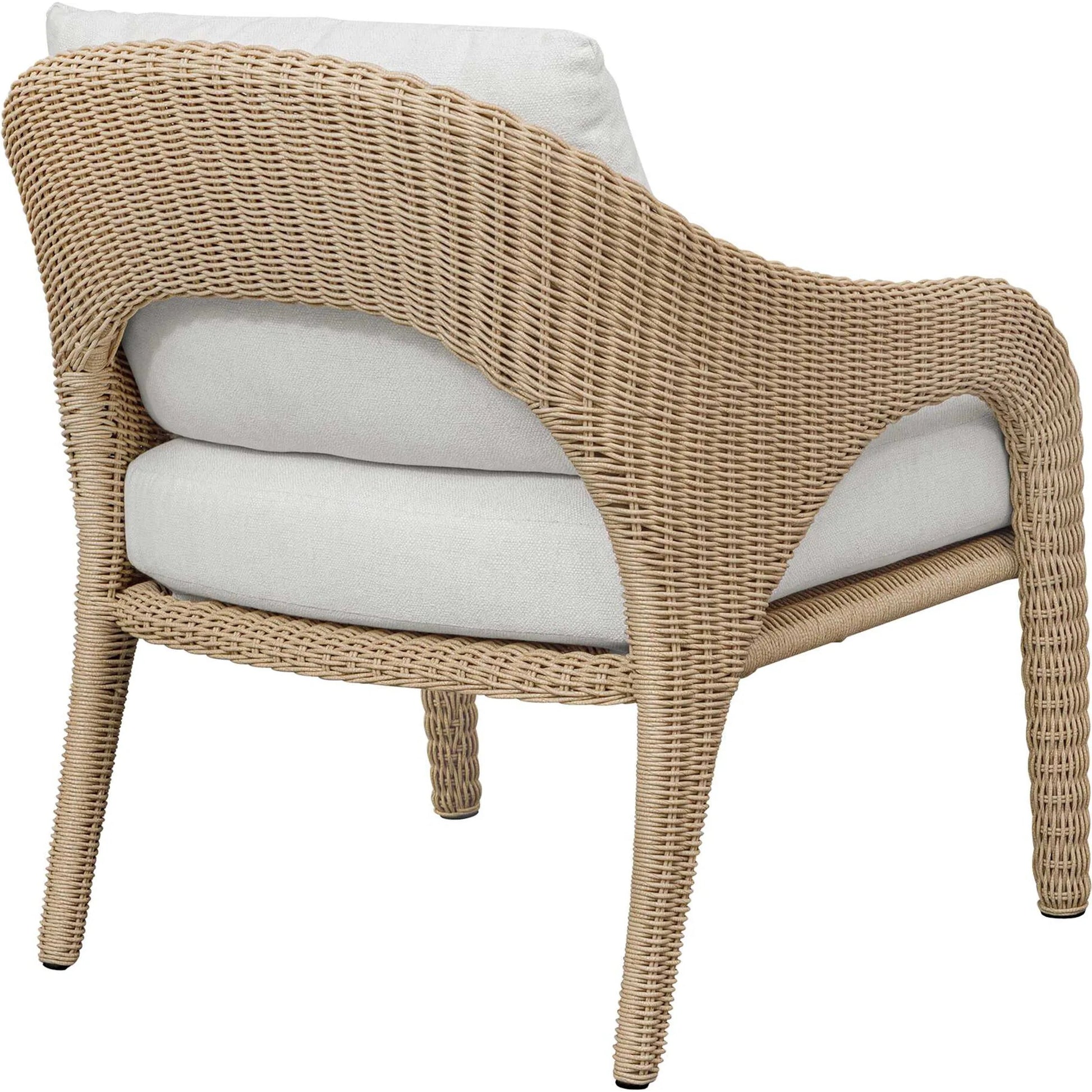 Kavali Outdoor Wicker Lounge Chair by Uttermost in white and natural honey. Made from wicker twist 3mm riviera, fabric crescent cloud dancer in a unique style.