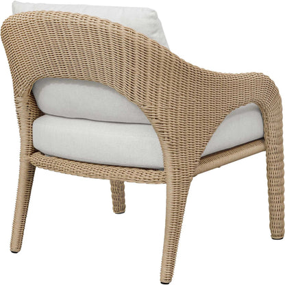 Kavali Outdoor Wicker Lounge Chair by Uttermost in white and natural honey. Made from wicker twist 3mm riviera, fabric crescent cloud dancer in a unique style.